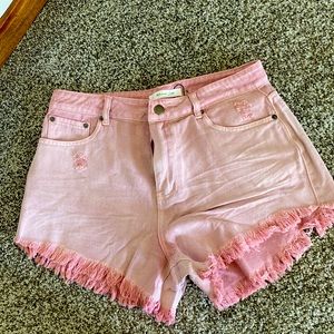 Pink jean shorts size large (7-9)